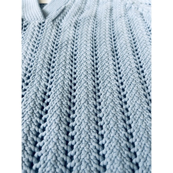 Haven Well Within Open Stitch Johnny Collar Sweater | Light Blue Size Small - Picture 5 of 7